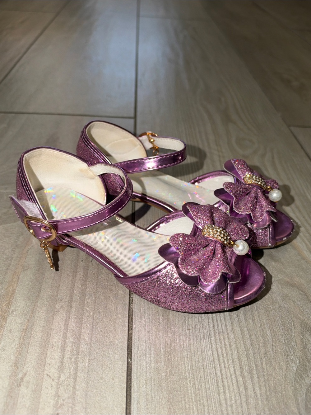 Girls' Princess Sparkle Purple Dress Sandals with Bow Accent